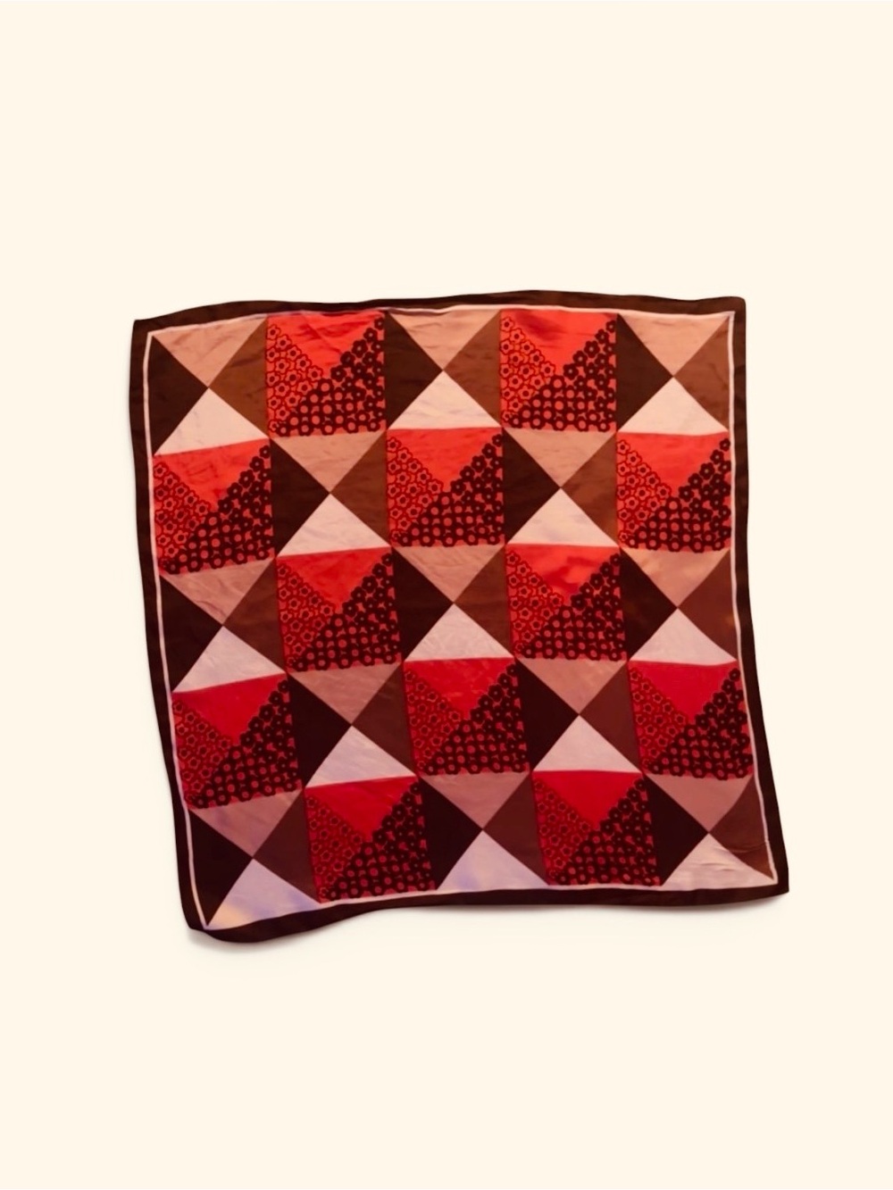 FIORIO SCARF MILANO (Silk?) Hand-Rolled Earthy Color Block. True Vintage 24.5”